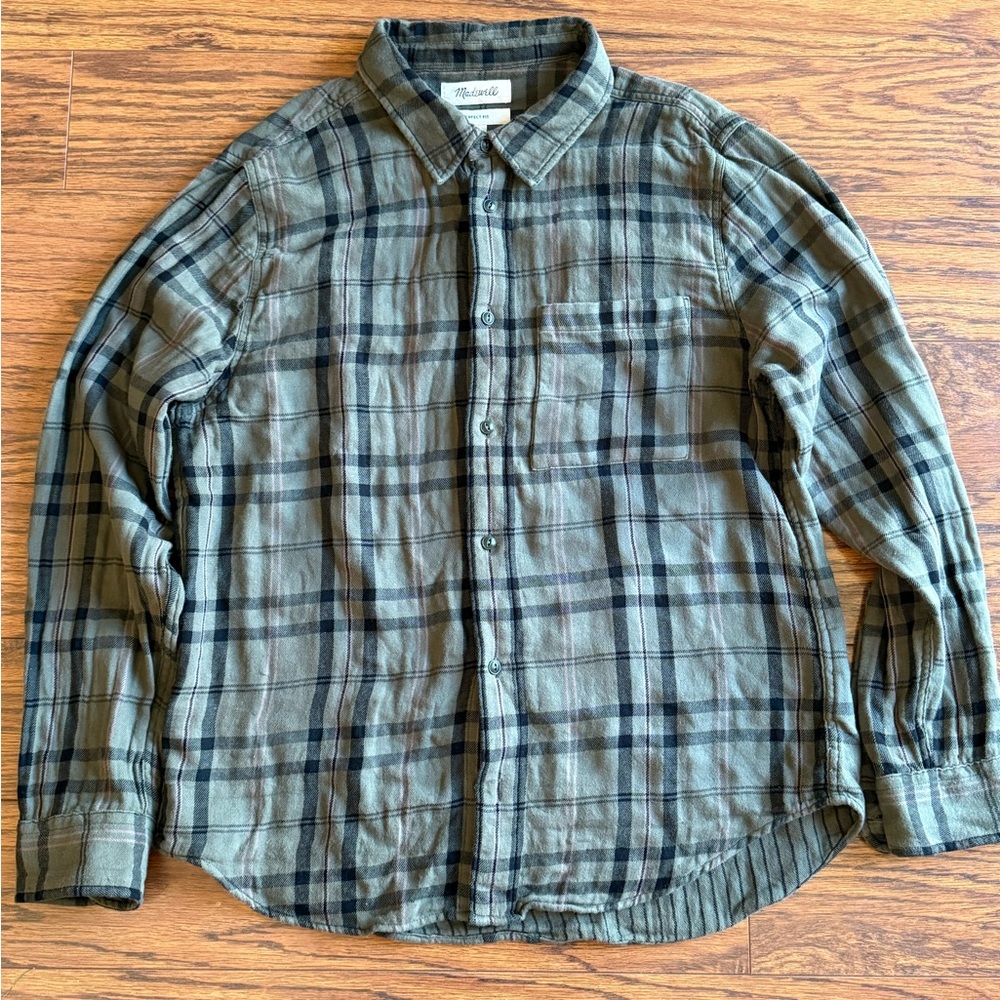 Madewell Olive Green Plaid Button-Down Shirt
